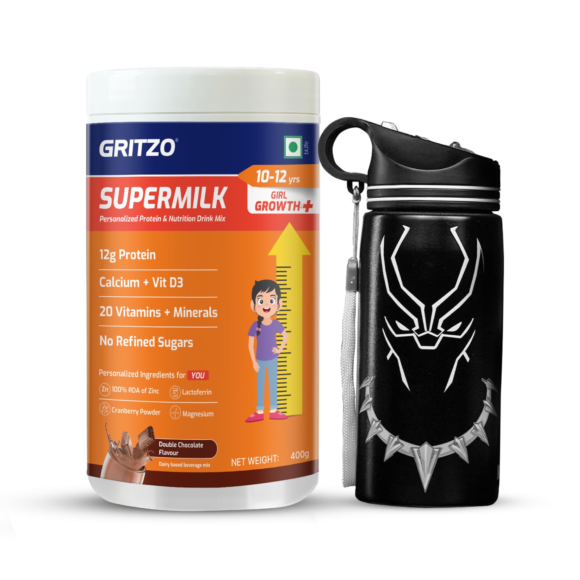 Gritzo SuperMilk Growth+ (10-12y Girl), 400g + Sipper