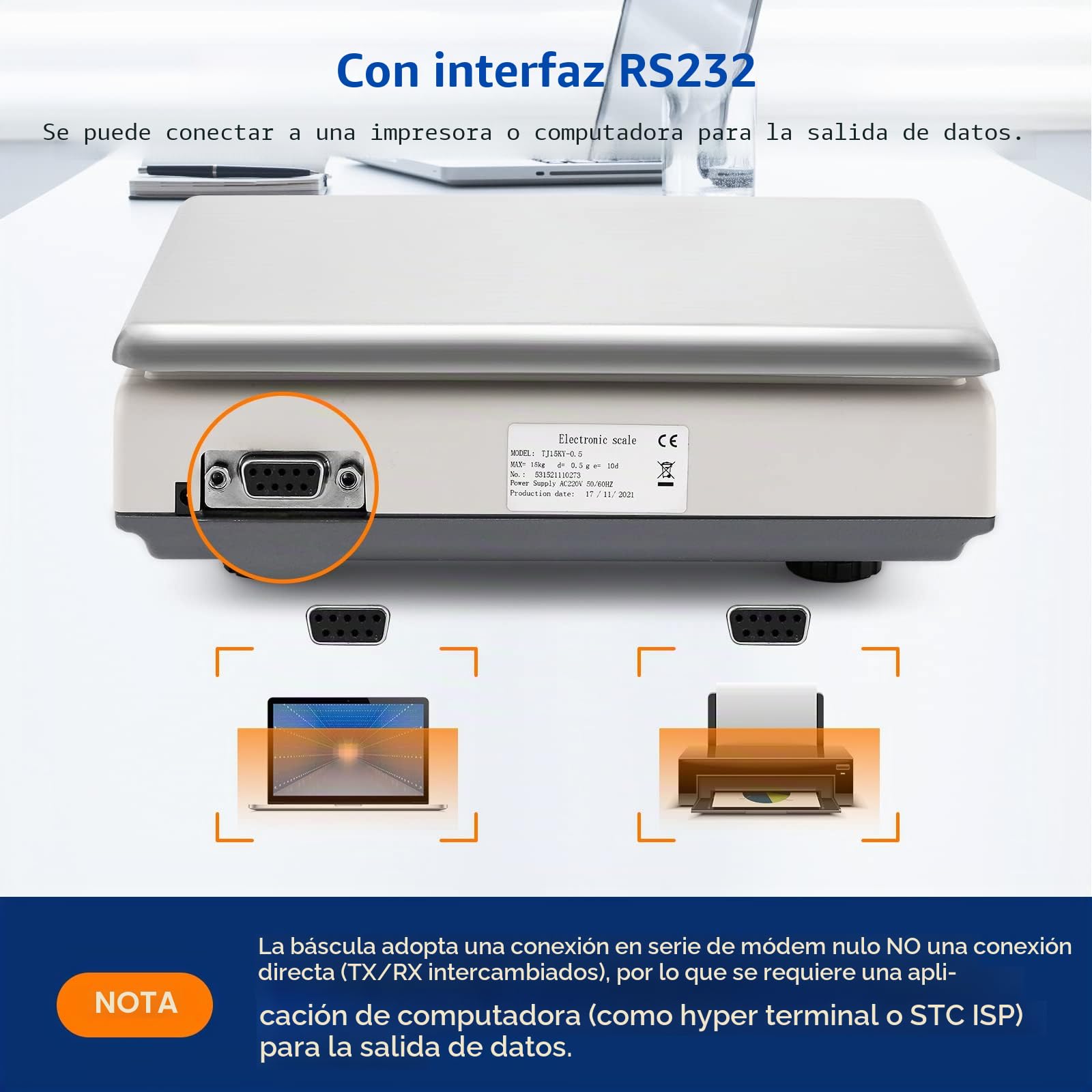 Bonvoisin Báscula Cuentapiezas Digital 6 kg x 0,1 g | Báscula Industrial de Alta Precisión Todo en Uno con Tara, Conteo y Alarma | Salida de Datos RS232 y Batería Recargable | Para Piezas y Monedas