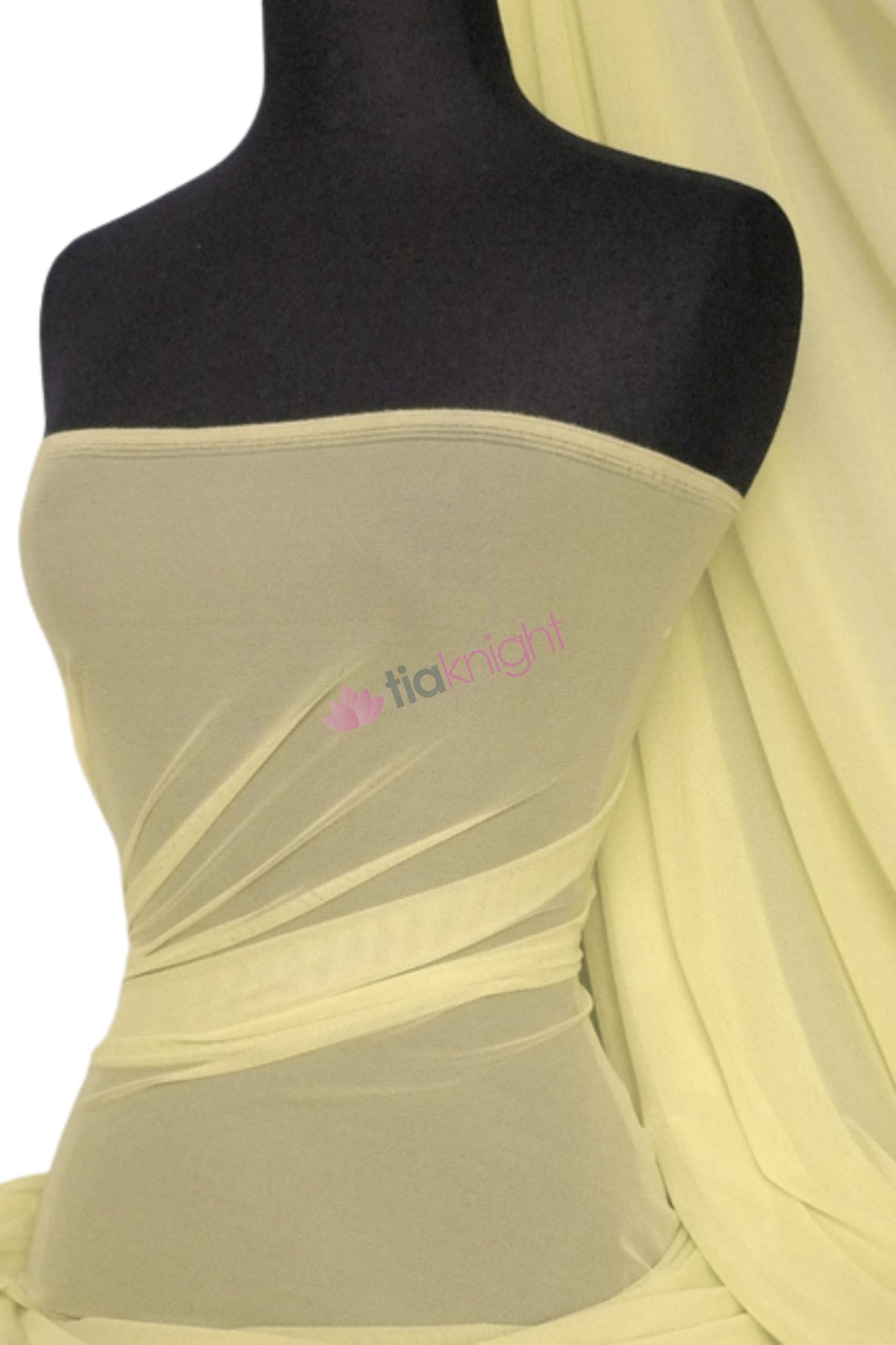 Premium Quality Power Mesh Fabric | 4 Way Stretch Sheer Dance Dress Lining Material | Matching Shades in Lycra | Multiple Colours in Stock | Sold by The Metre | by Tia Knight (Pastel Lemon)