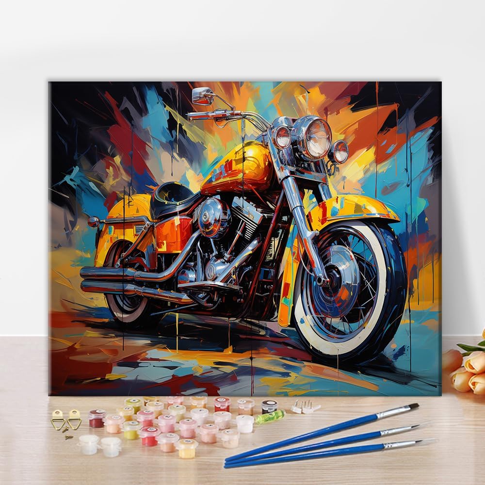 TUMOVO Paint by Numbers Colored Motorcycle DIY Paint by Numbers Kit for Adults and Kids DIY Canvas Painting by Numbers Watercolor Oil Painting Acrylic Painting Arts and Craft 16x20 Inch