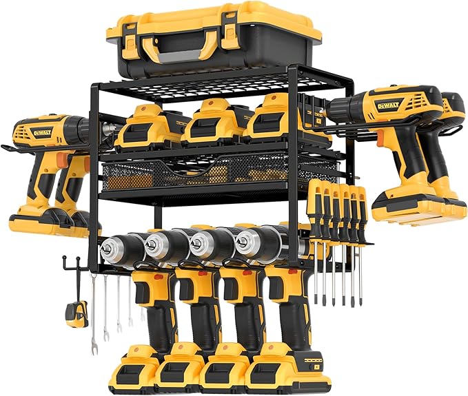 Power Tool Organizer Wall Mount with 8 Drill Holder, Drill