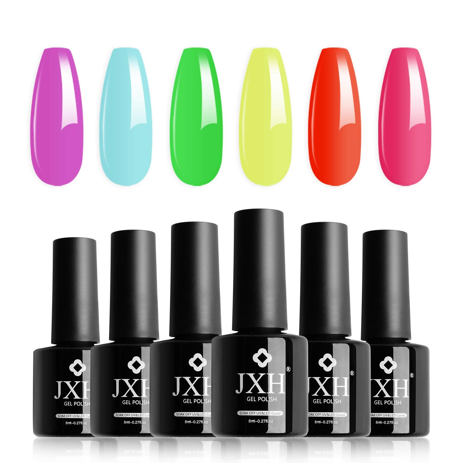 Amazon.com : JXH Gel Nail Polish Set, Soak Off Gel Polish Kit, 6 Pcs Yellow  Green Orange Purple Blue Color Gel Nail Kit, Professional UV LED Nail Art  Manicure for Salon Designs