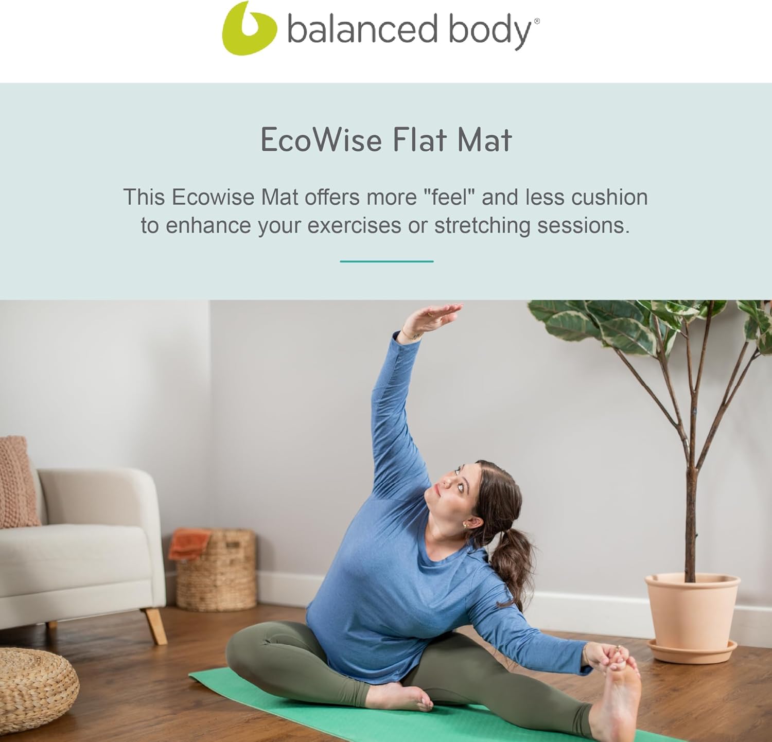 Balanced Body EcoWise Flat Mat, Pilates or Yoga Exercise Mat, Workout Mat for Home Gym or Pilates Studio Use