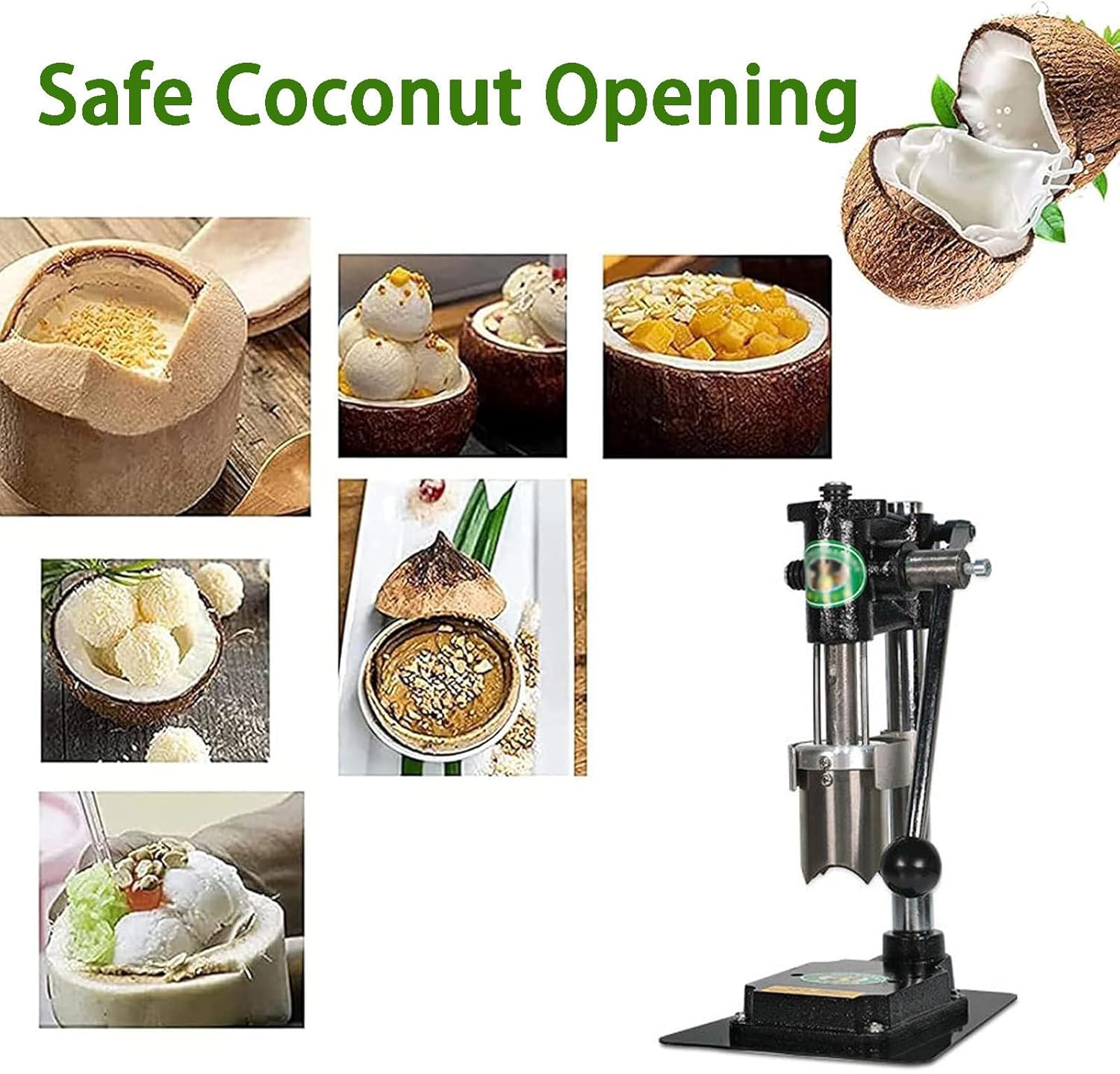 Coconut Opener Machine, Young Coconut Opener Tool Set, Coconut Opener Kit, Easy to Open/Safe O-peration (Black)