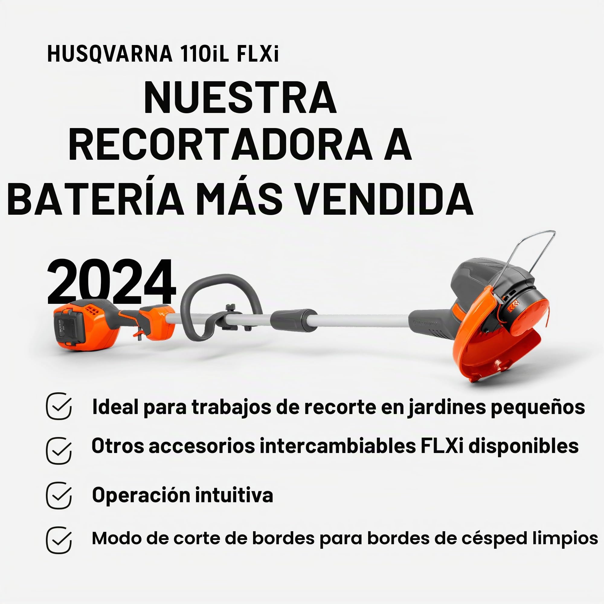 Husqvarna 110iL - Desbrozadora de césped con batería de 36 V, ligera, silenciosa y versátil, con modo de corte de bordes, soporte protector de plantas y compatibilidad con accesorios intercambiables