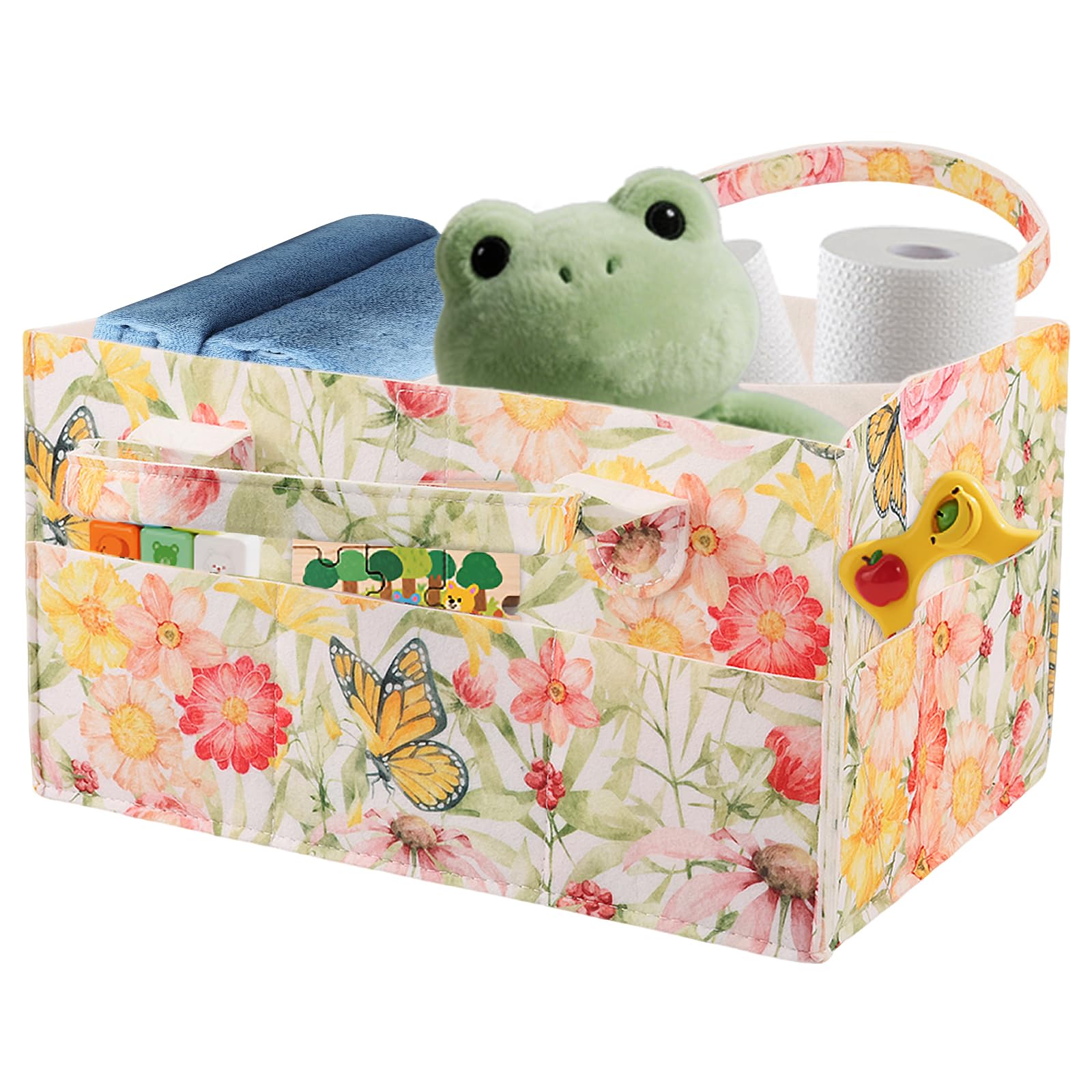 Baby Diaper Caddy Nappy Organisers Finds Diaper Caddy with Wear Resistance Sturdy Handle Cotton Nappy Felt Changing Basket Multiple Compartments and Pockets for Home and Travel 33×23×18 cm(yellow)