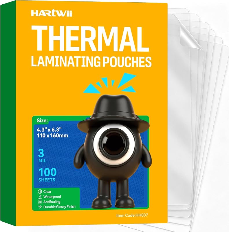 100 Pack Thermal Laminating Pouches 4.3x6.4Inches 3mil Laminating Sheets for Photo Card Documents, Clear Rounded Corner, Crystal Clear, Dry-Erase Friendly, Compatible with Laminators