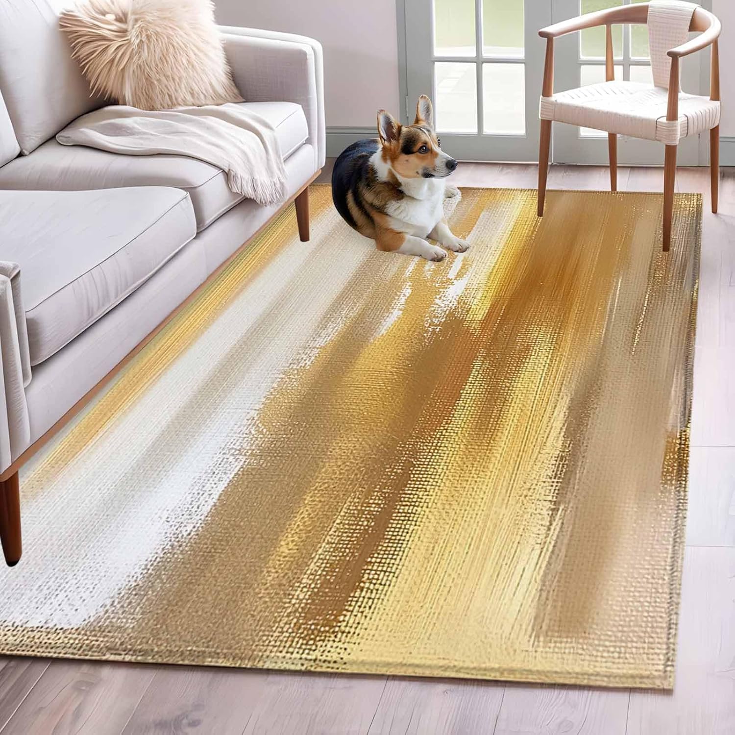 Kitchen Mats for Floor 3x5 Ft, Yellow Beige Non Slip Area Rugs for Kitchen Bedroom Entryway, Modern Oil Painting Abstract Art Washable Carpet Runner Rug Floor Mats for Bedroom Home Decor