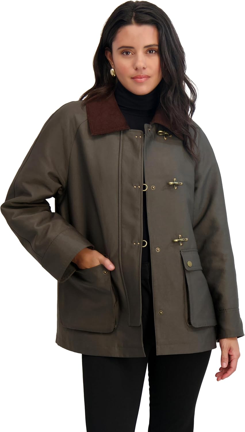 TAHARI womens Cotton Blend Barn Jacket With Snap Closure, Fully Lined, Cargo Pockets, Fully Lined - Image 5