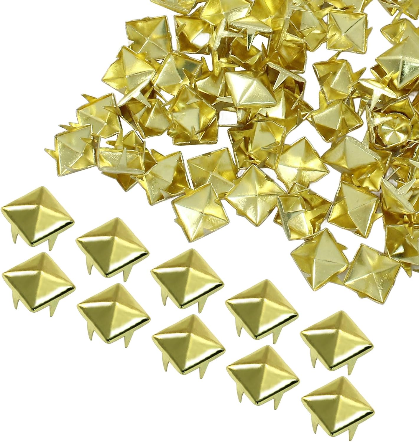 Moicstiy 100 Pcs 9mm Metal Punk Spikes Spots, Metallic Black Pyramid Studs Four-Jaw Square Rivets for Leather, Clothing, Bag