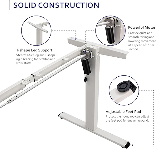 Miniatura 4 de Okin Marco de escritorio eléctrico de pie, patas de escritorio ajustables en altura para mesa de 47 a 63 pulgadas, capacidad de carga ergonómica de