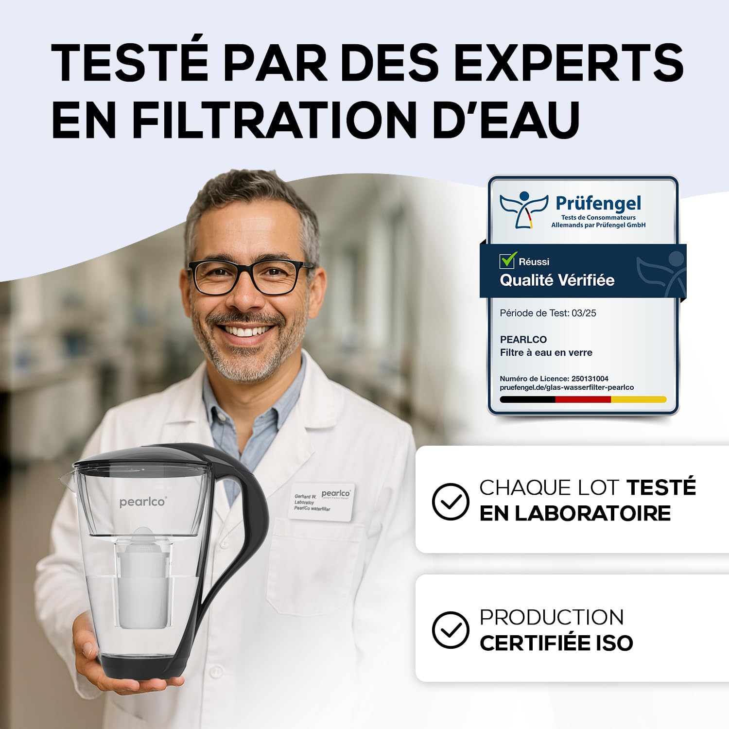 PearlCo - Carafe avec filtre à eau en verre - anthracite - 6 cartouches Universal classic incluse (compatible avec Brita Classic)