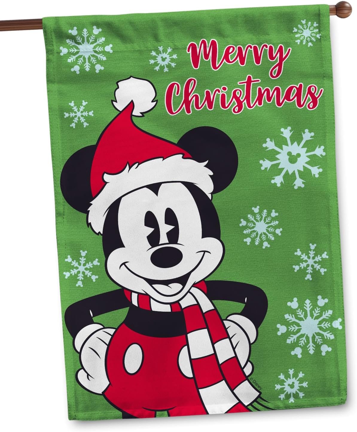 Flagology.com, Disney, Mickey Mouse, Merry Christmas Mickey – House Flag – 28” x 40”, Christmas, Outdoor/Indoor, Exclusive Premium Fabric, Winter, Officially Licensed Disney