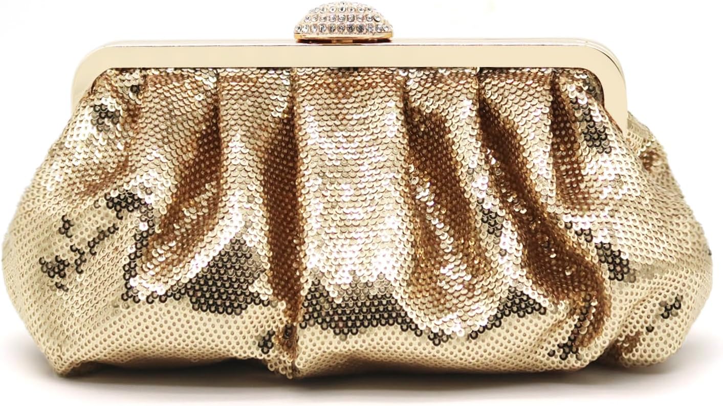 Sequin Clutch Purses for Women Beaded Pleated Clutch Bag Glitter Dressy Wedding Party Formal Evening Bags