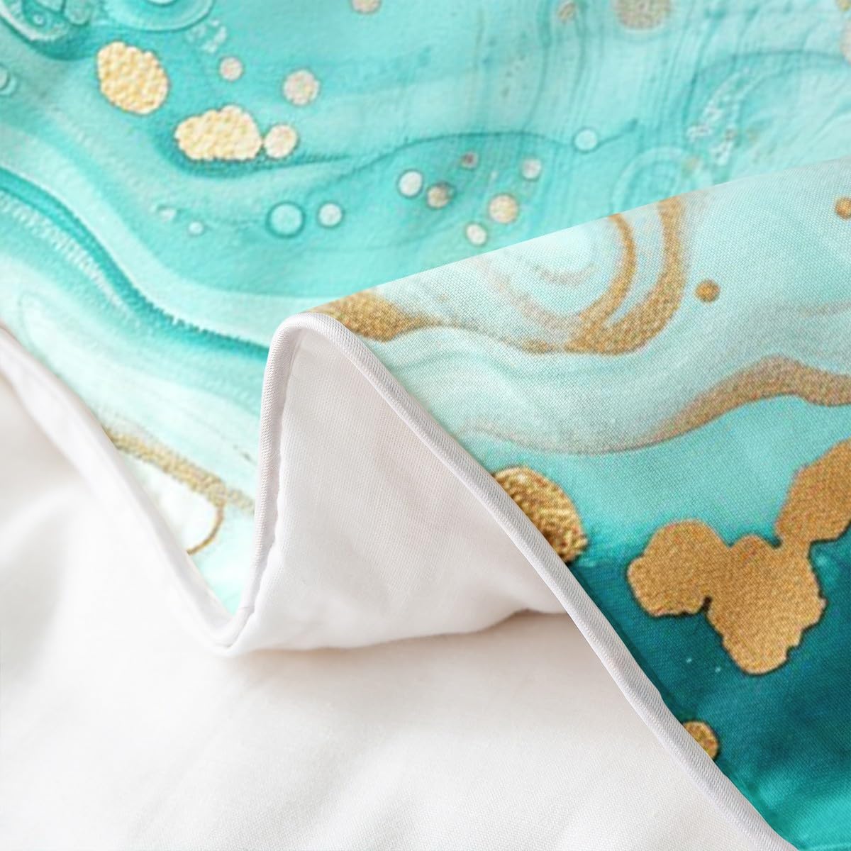 100% Organic Cotton Teal Blue Marble Texture Comforter Cover Queen Size,Stone Pattern Bedding Set For Adult Teens,Turquoise Pattern Duvet Cover,Fuid Marble Abstract Art Bedspread Cover,Soft Warm