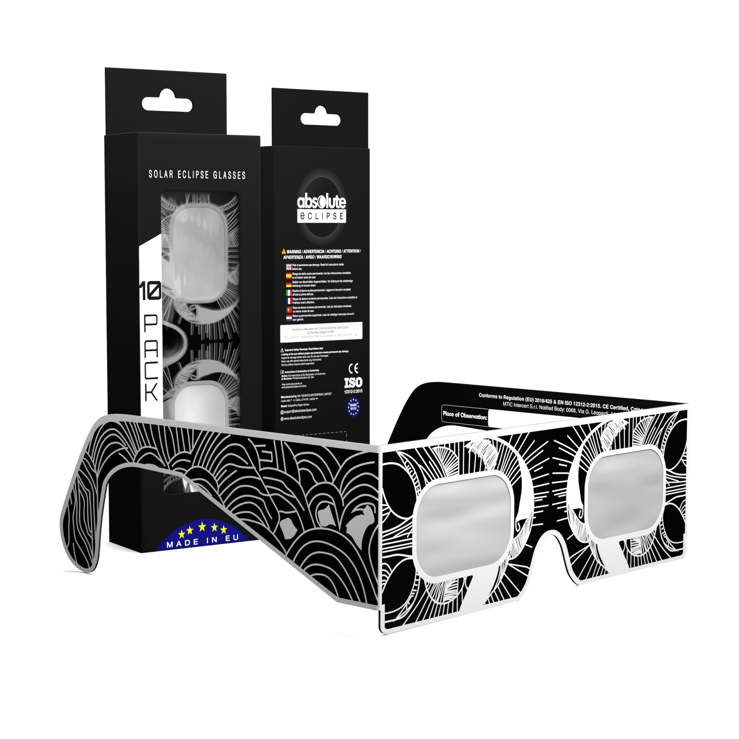 Absolute Eclipse Gafas reflectantes para eclipse solar al por mayor – Probado ISO 12312-2 y certificado CE – Fabricante de la UE recomendado por AAS – Eclipse Europe 2026