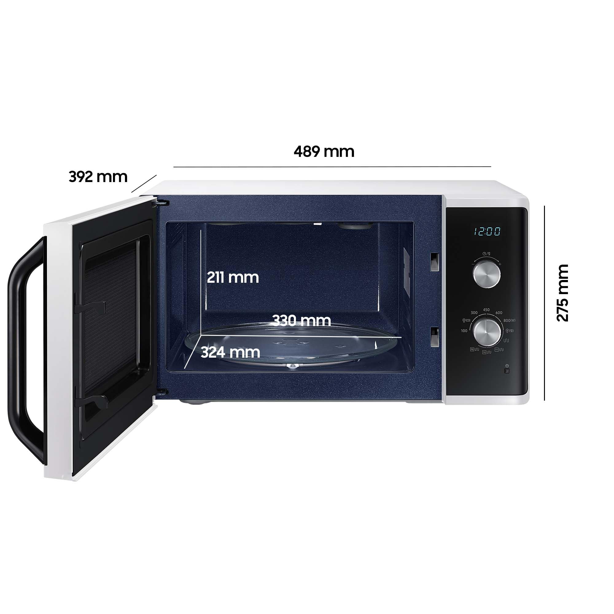 Samsung MG23K3614AW/EG Mikrowelle mit Grill, 23 Liter, 800 W, Keramik-Emaille, Weiß