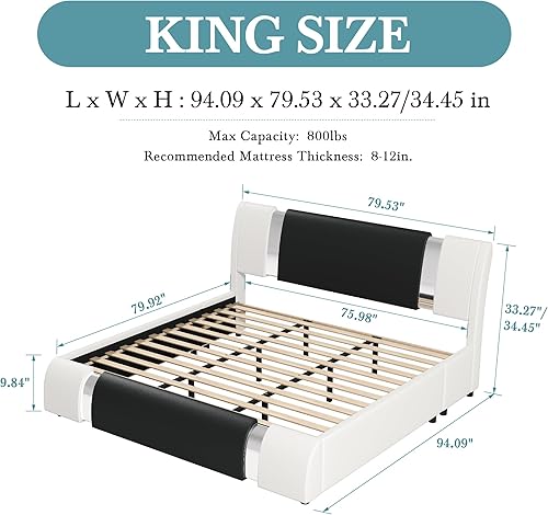 Miniatura 2 de HOOMIC Base de cama moderna de piel sintética tamaño Queen con decoración de piezas de hierro, cama de plataforma de perfil bajo con cabecera