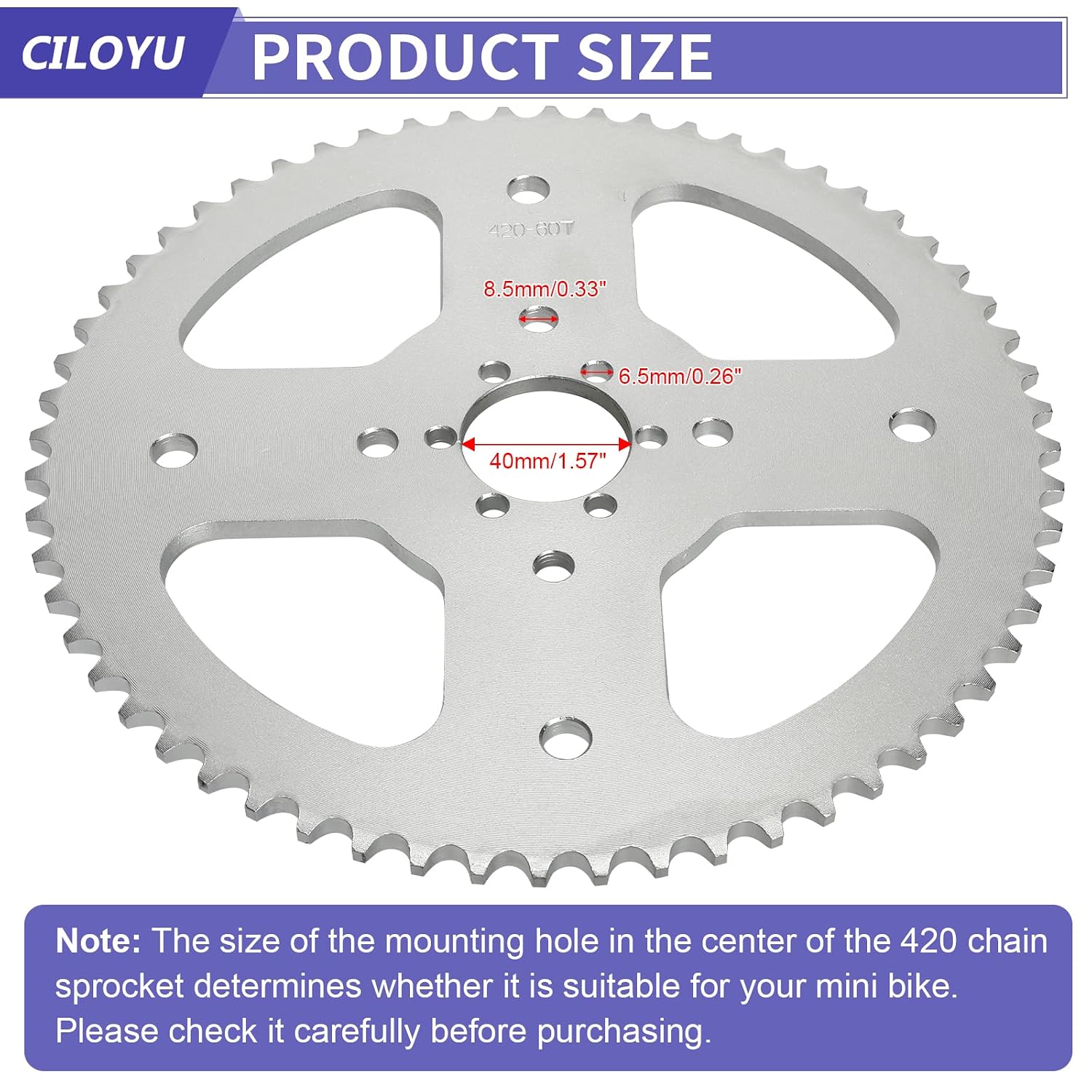 60 Tooth Rear Sprocket 420 Chain Compatible with Coleman Mini Bike BT200X CT200U-EX CT200U CT100U CC100X Baja MB165 MB200 Doodlebug DB30 Predator 212 196cc 79cc Engine Parts (40mm Bore)