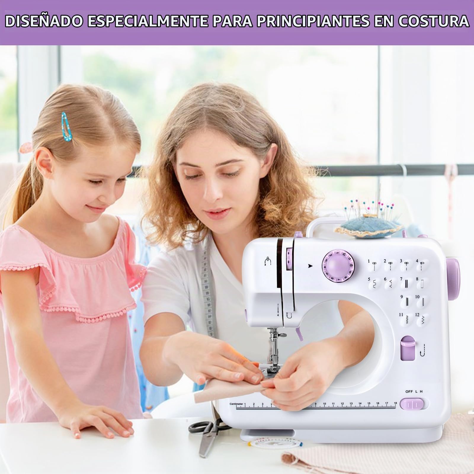 M MUNCASO mini máquina de coser para principiantes, máquina de coser electrónica de 12 agujas, máquina de coser multifuncional para niños, doble línea y doble velocidad