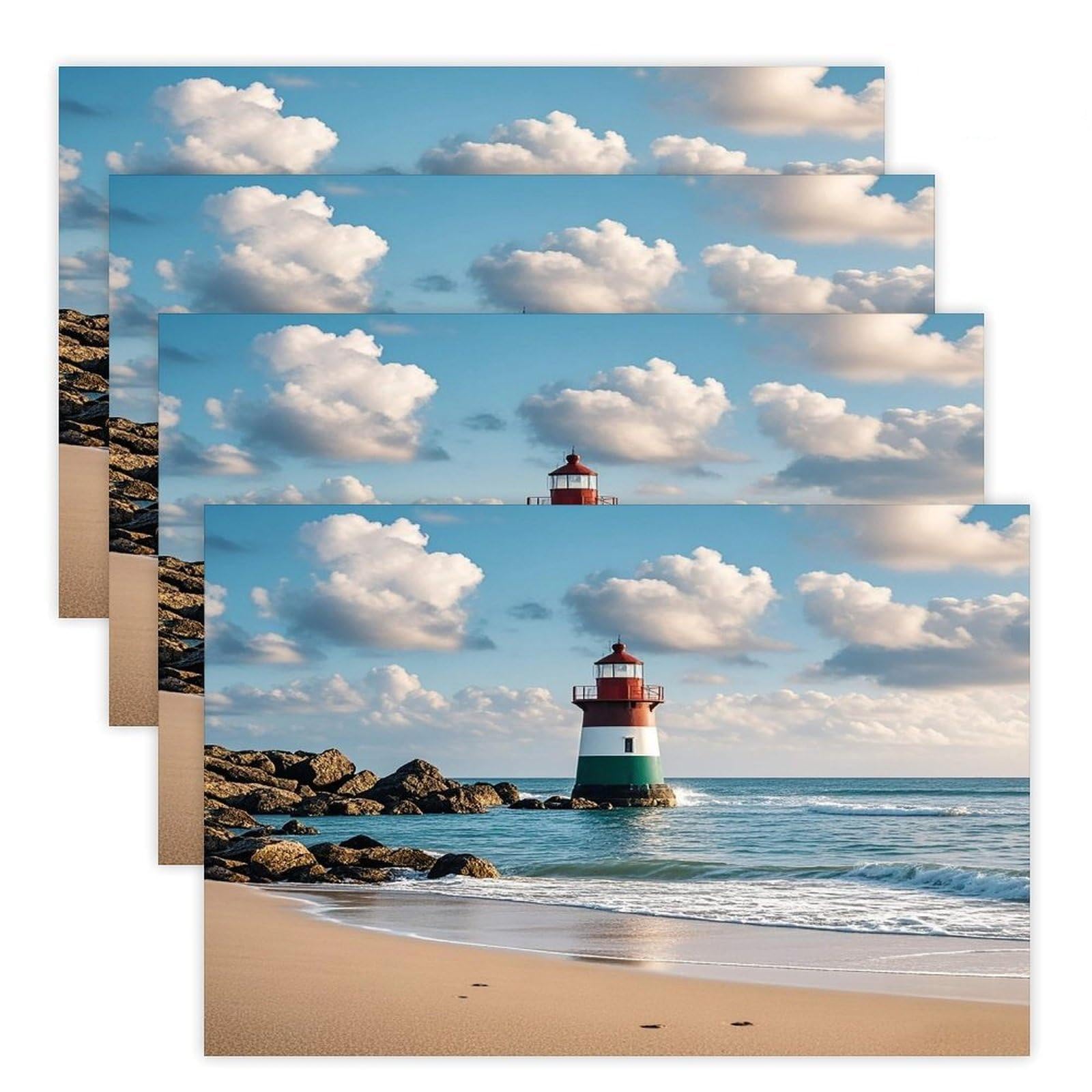 Sea Lighthouse Sandbeach Placemats Flax Place Mats for Dining Table Rectangle Non-Slip Table Mats Heat Resistant Washable Placemat for Kitchen Home Decor Party Outdoor 12" X 18"
