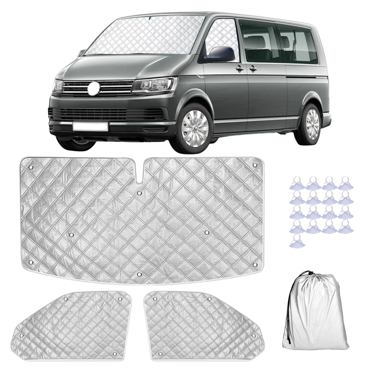 3 sztuki wewnętrznych rolet termicznych do VW T5 T6 (2003-2015) Pokrywa termiczna przedniej szyby samochodu kempingowego, osłona przeciwsłoneczna, ekran, ochrona przed słońcem, utrzymuje