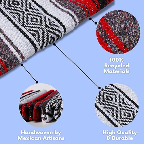 Miniatura 2 de El Paso Designs Manta de Yoga Mexicana – Colorida Manta Falsa Serape para Yoga, Playa, Pícnic, Montura o Decoración del Hogar – Manta Bohemia Tejida