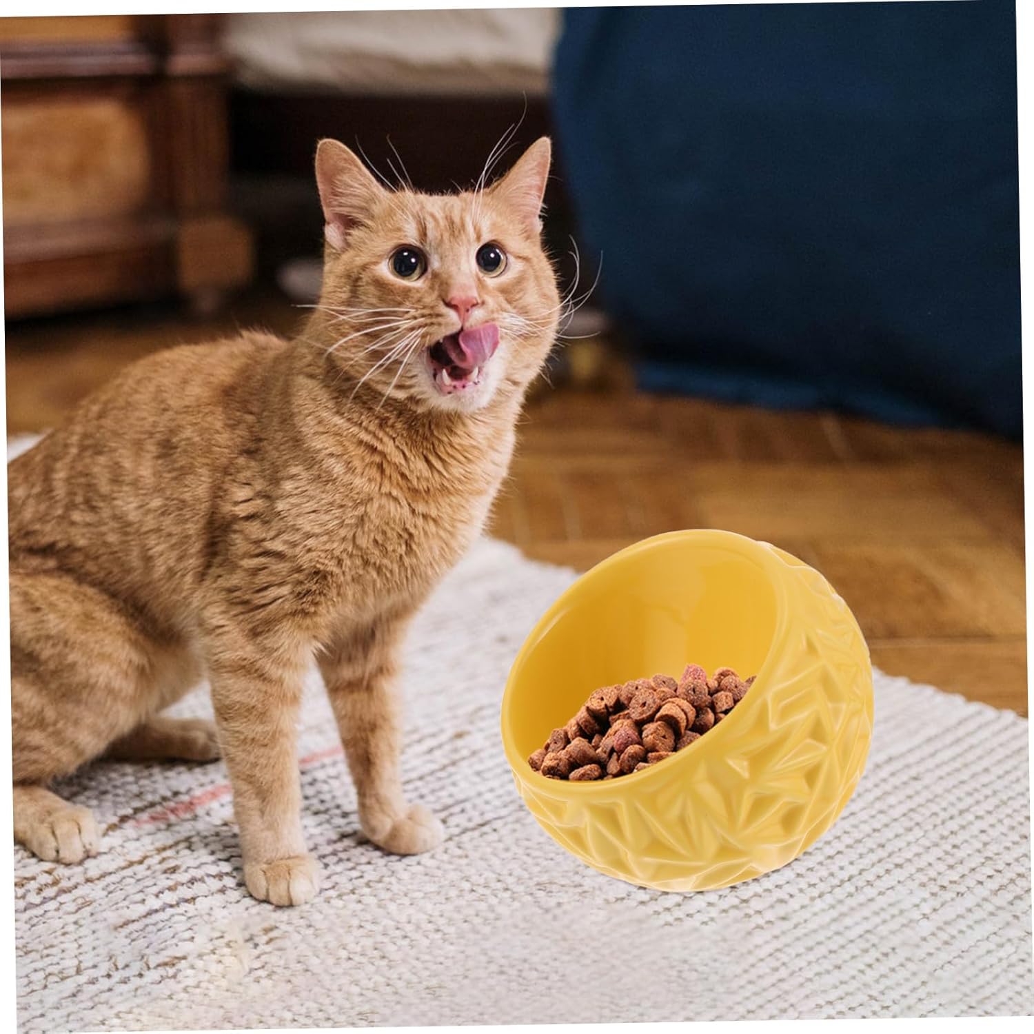 Decorative Ceramic Cat Bowl Anti-Spill Geometric Feeding Dish Capacity Cat Supply Comfortable and Easy to Clean