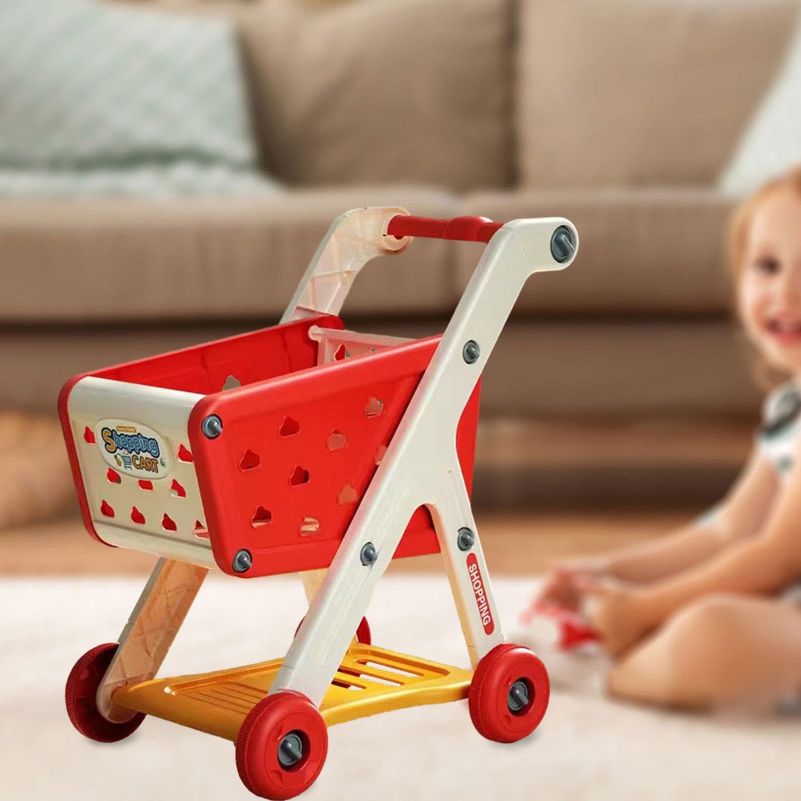 Carrito de Compras Juguete Infantil Ruedas Trole Supermercado Juego de Alimentos Material PP Adecuado para Juegos de rol Fotografía Organización, Rojo