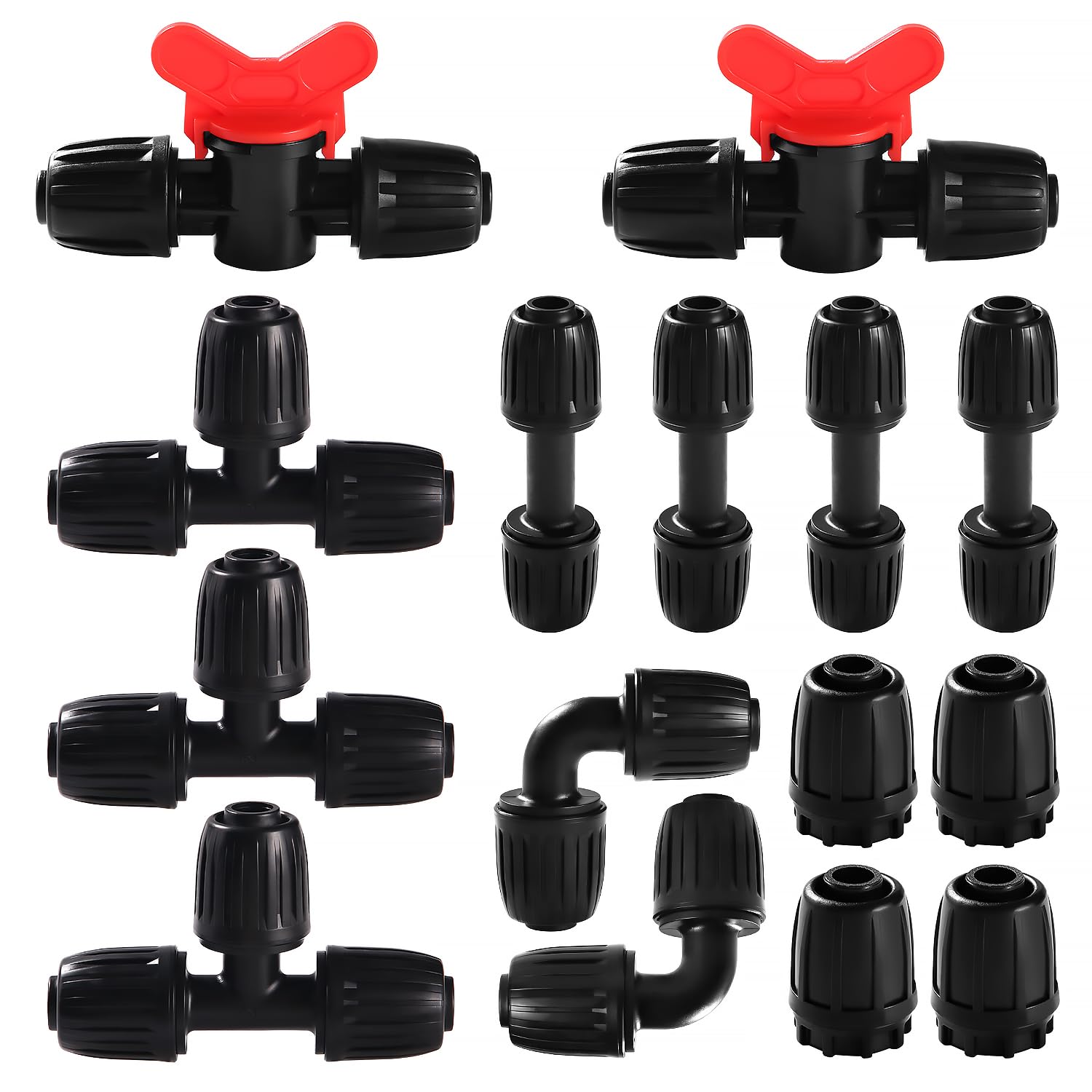 VooGenzek 10 Piezas Accesorios de Riego Tapones de Extremo para Tubos 16mm, Adaptador de Riego por Goteo, Conectores de Púas de Manguera para Sistemas de Riego, para Césped, Jardín (Negro) — view 26
