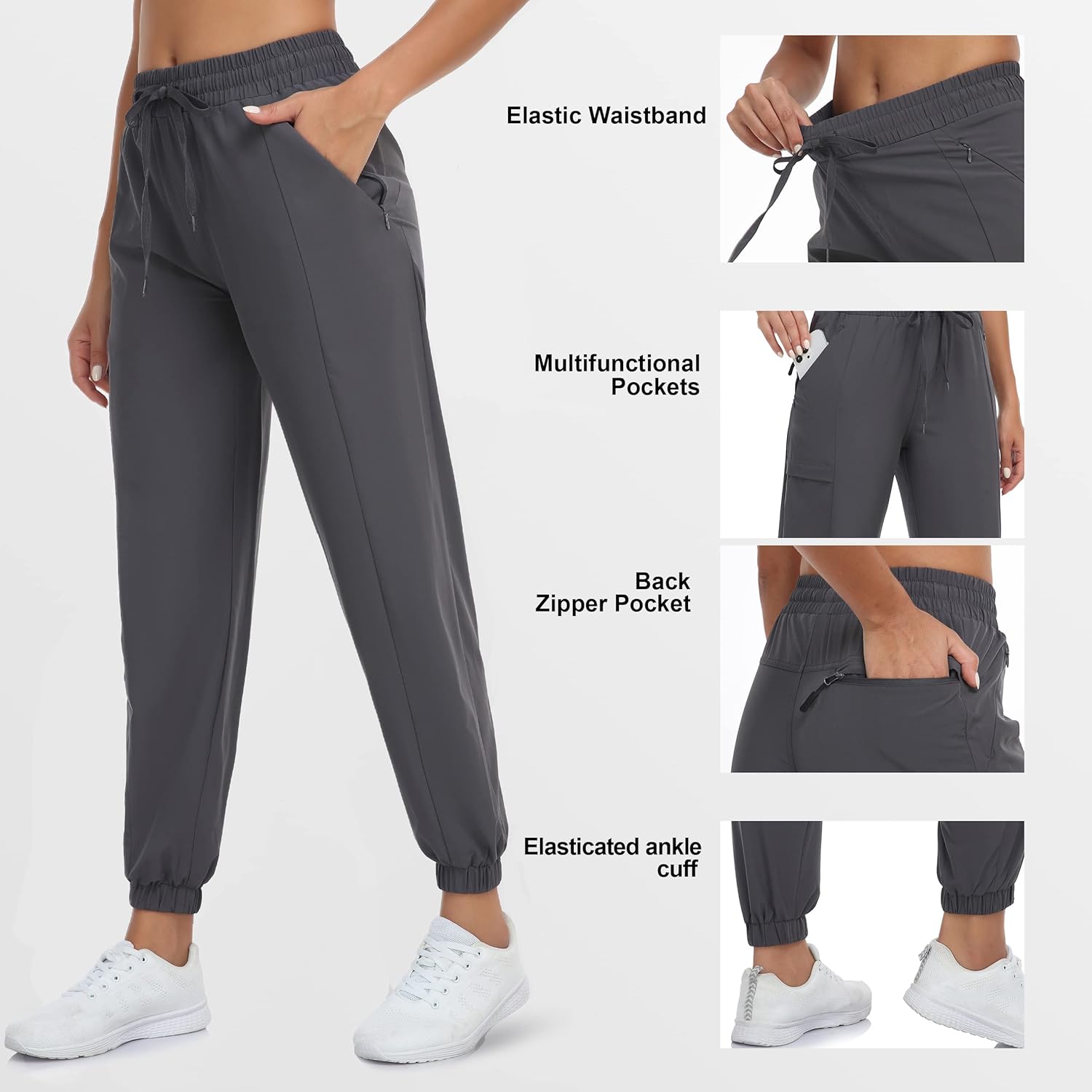 Women's Hiking Cargo Capri Pants Lightweight Quick Dry Joggers Outdoor Casual Travel Capris with Zipper Pockets