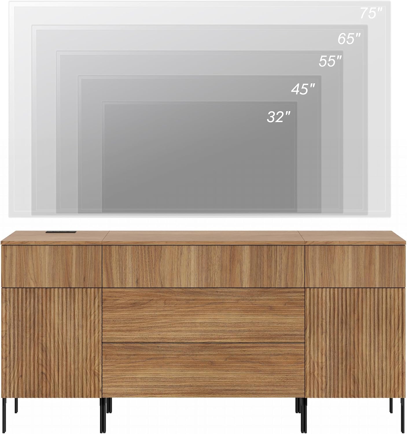 WAMPAT 63" Fluted TV Stand, 3-in-1 Modern Entertainment Center for TVs up to 70", Wood Media Console Table with 5 Drawers & 2 Cabinets, TV Console with Storage for Living Room, Light Walnut