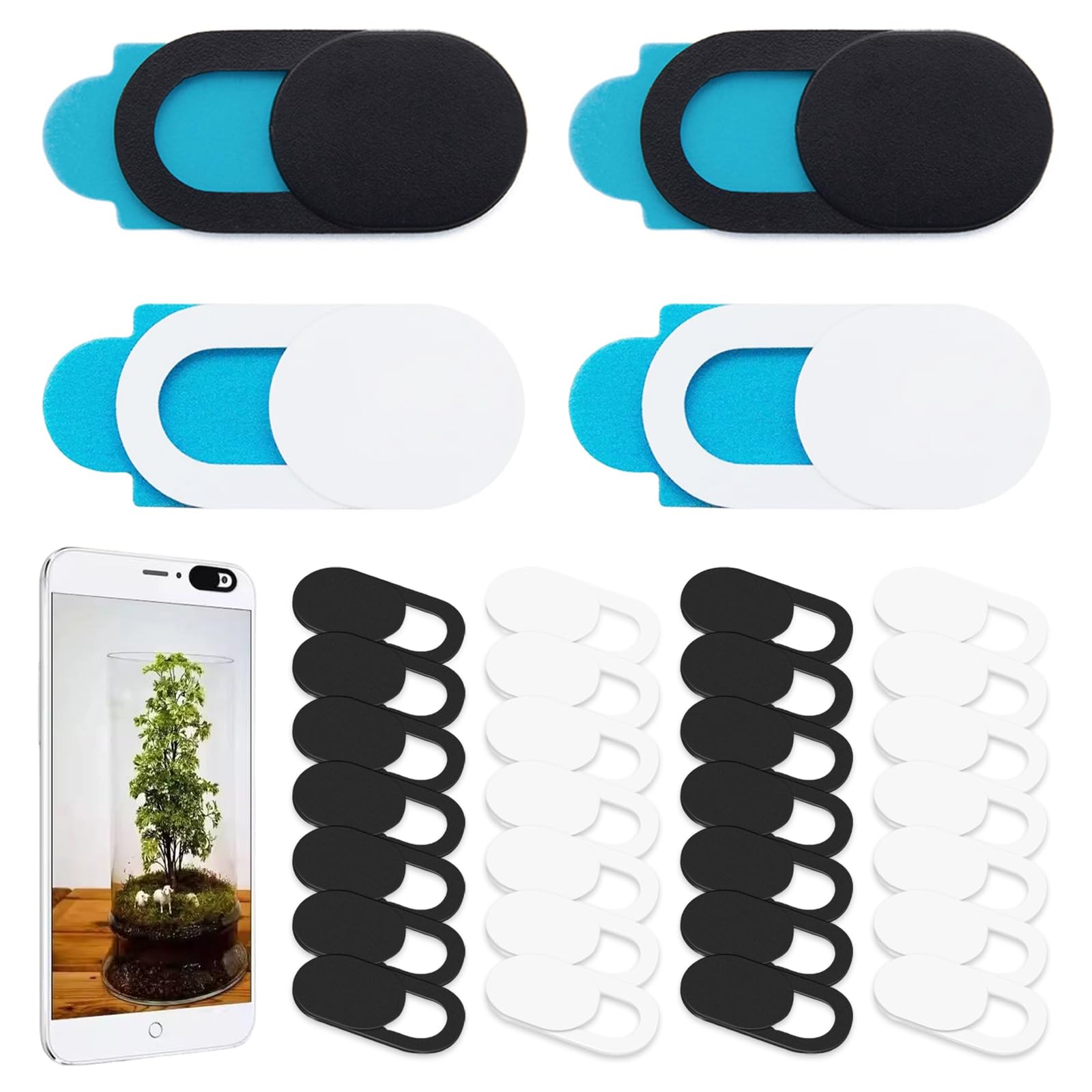 Set 32 Pezzi Copertura Webcam Ultrasottile, Copri Telecamera Slider per Laptop, Tablet e Smartphone, Protezione della Privacy in Plastica con Adesivo Forte - Non per Doppia Fotocamera