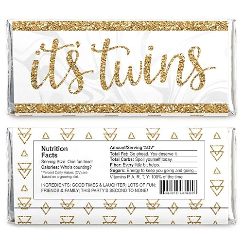 Miniatura 2 de Big Dot of Happiness It's Twins - Juego de 24 envoltorios de barra de caramelo dorados para baby shower