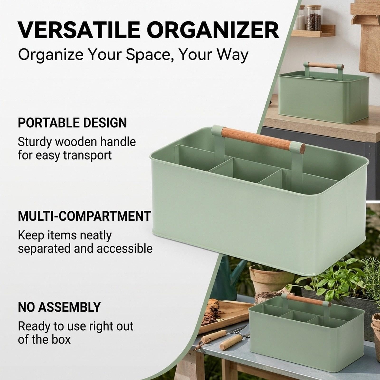 Cesto Porta Attrezzi da Giardino con Manico in Legno – Contenitore per Attrezzi da Giardinaggio – Idea Regalo per Appassionati di Giard, Verde