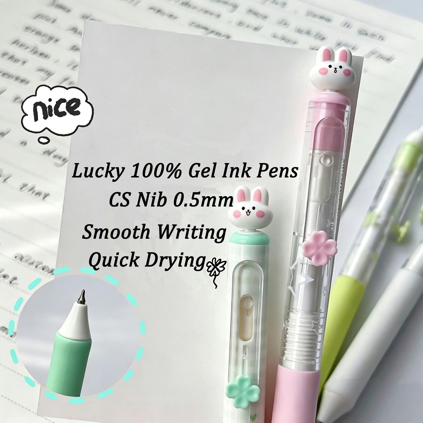 4-pak długopisów żelowych Cute Lucky Bunny czarny atrament 0,5