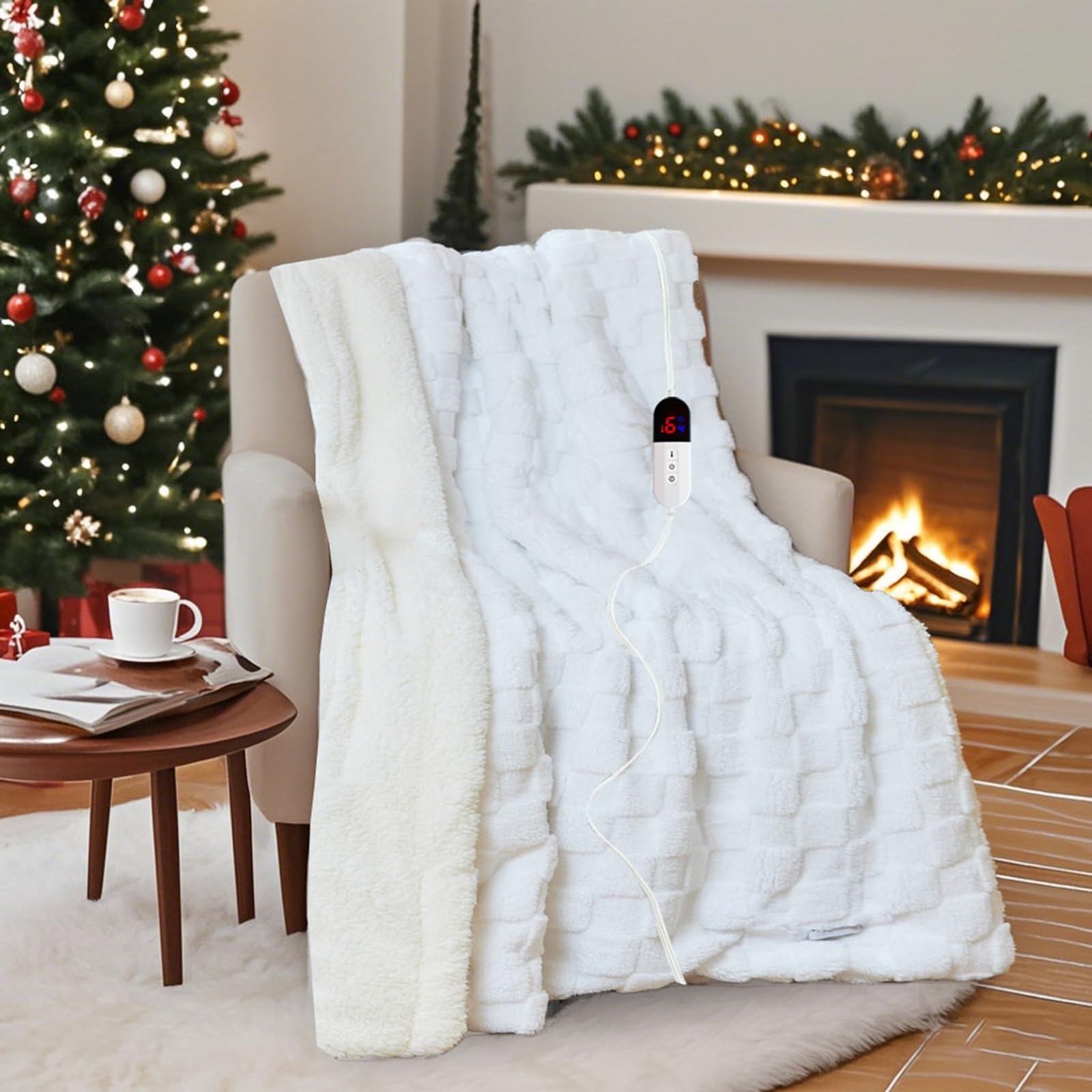 Electric Blanket Throw - Soft Checked Flannel with 6 Heating Levels, 4 Hours Auto-Off, Fast Heating, ETL & FCC Certified, 50"x60", Overheating Protection, Cozy Heated Blanket Throw?White?