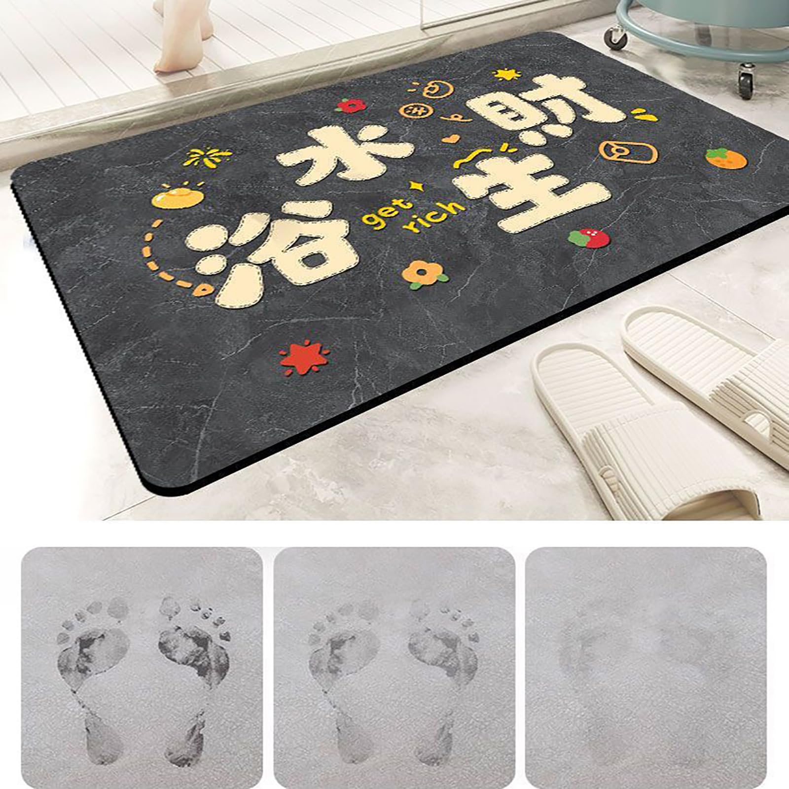 Generico Tappeto Bagno in Diatomite Antiscivolo,Stampati Tappeti per Ingresso Doccia,A,60x90cm(24x35 inch) | A rapido assorbimento, ad asciugatura rapida
