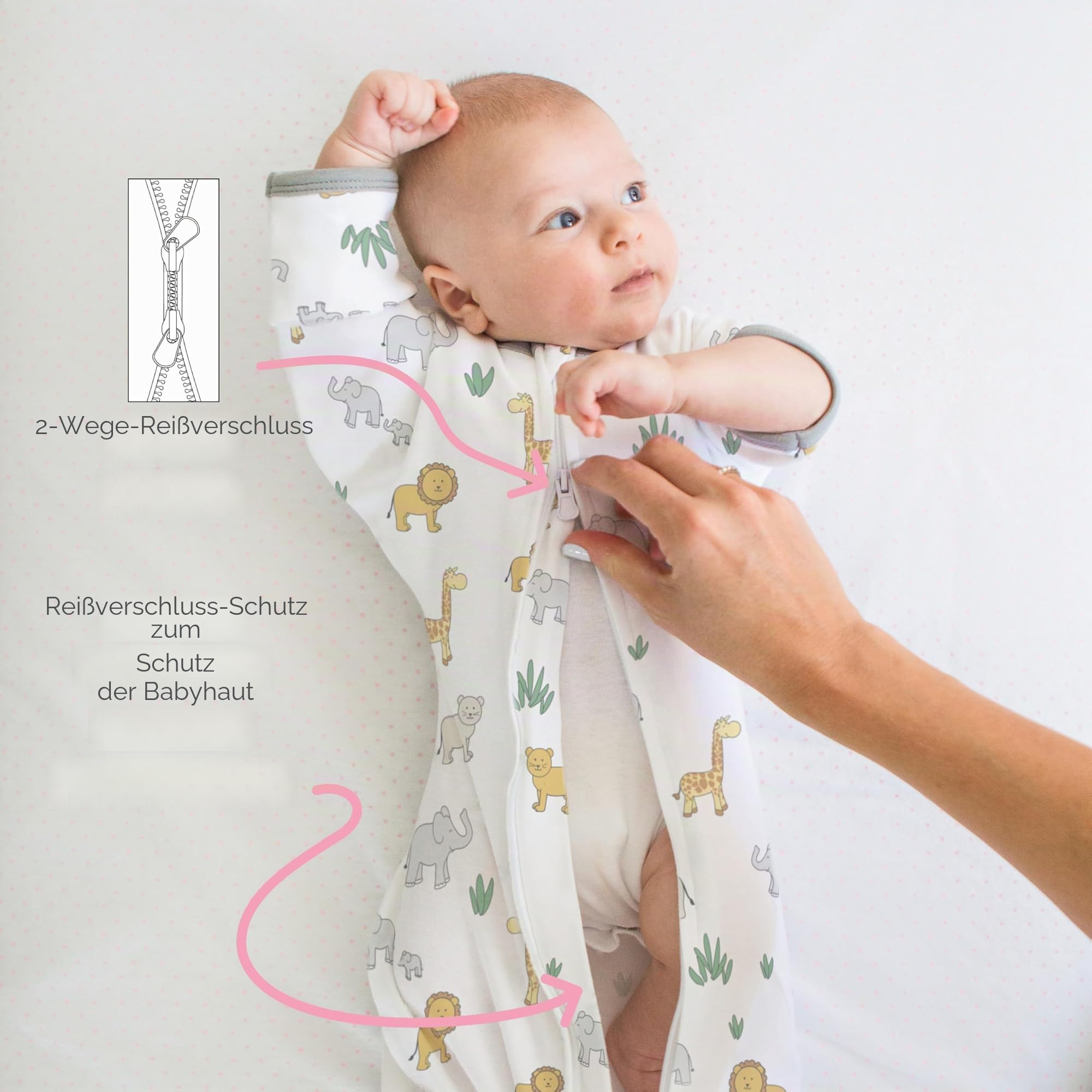 Amazing Baby Übergangs-Pucksack Baby, Pucktuch & Puckschlafsack für Neugeborene mit Arme-nach-Oben-Design, halblangen Ärmeln & Fäustling-Bündchen, M, 3-6 Monate, Confetti