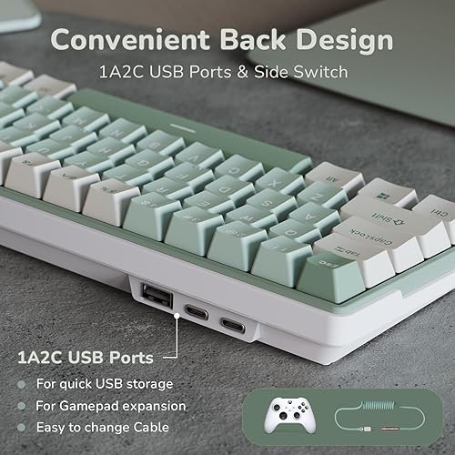 Miniatura 8 de RK ROYAL KLUDGE RK61 Plus - Teclado inalámbrico para juegos, 60% teclado mecánico con Bluetooth2.4GhzUSB cableado, teclados personalizados RGB para