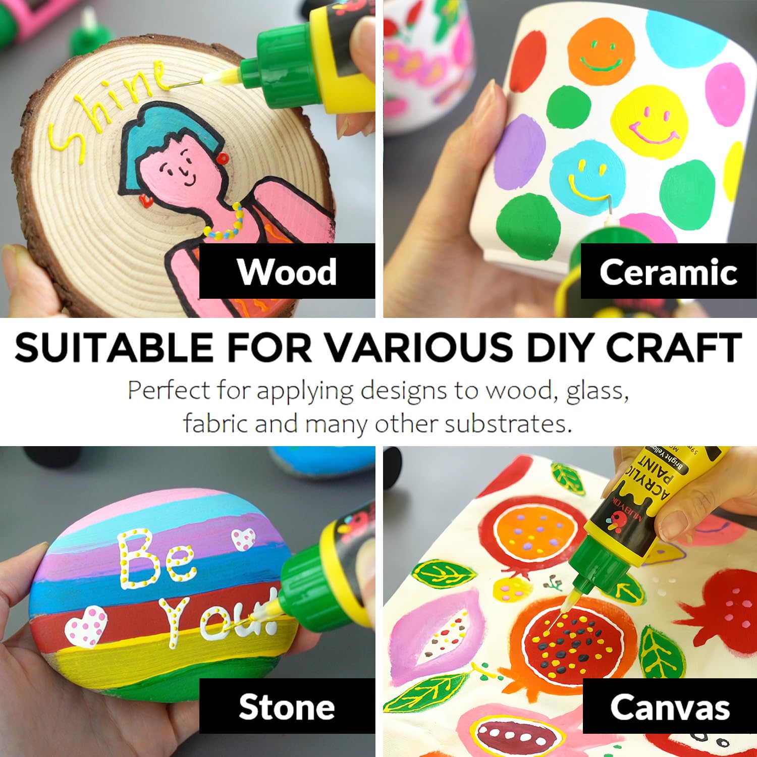 MUBYOK Juego de pintura acrílica mate de 2 onzas con tapa aplicadora de precisión para pintura fresca de coche, suministros de dibujo y arte, suministros frescos para adultos (paquete de 16)