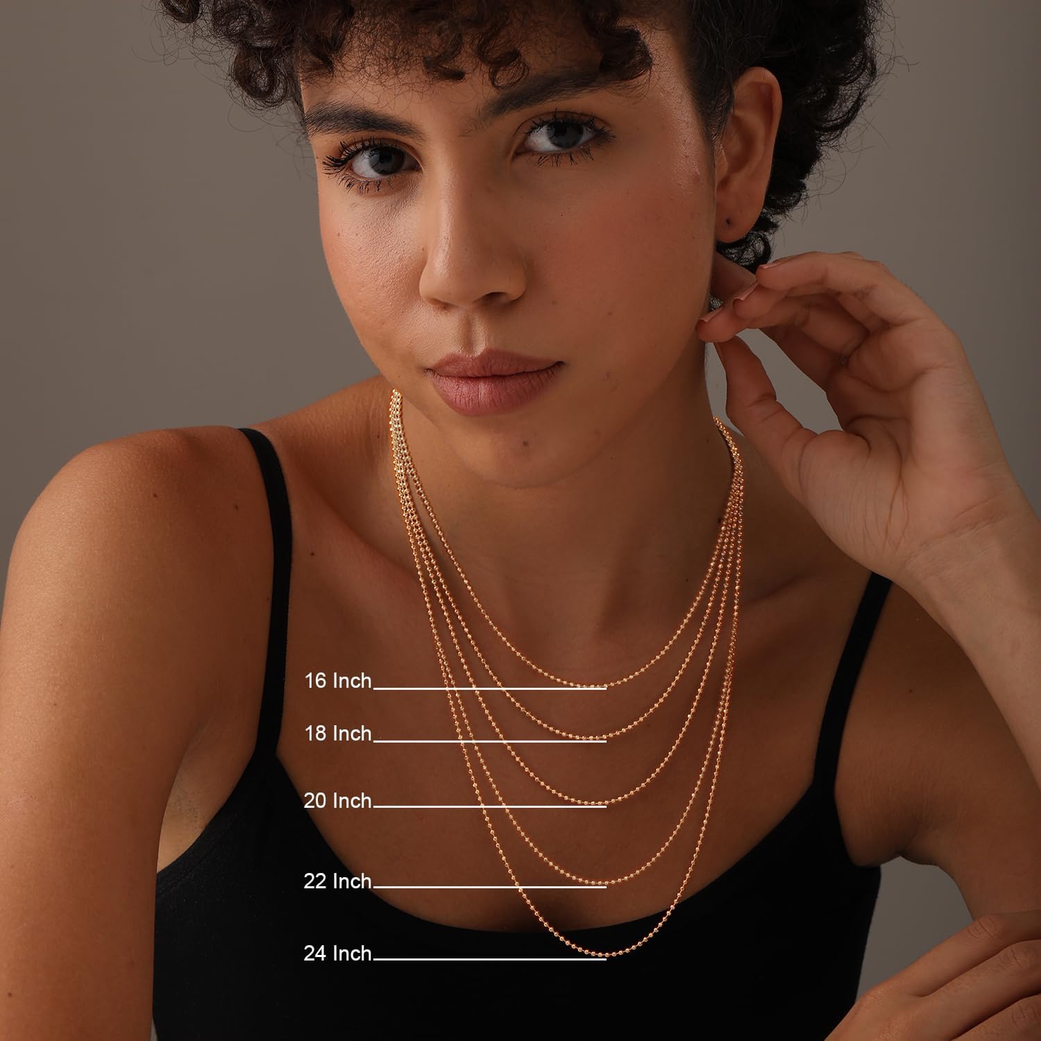 LeCalla 18K Gold Over Sterling Silver Italian 1.50 MM, 2 MM, 3 MM Ball Chain Necklace for Teen Women and Men 16, 18, 20, 22, 24 Inches, 925 Sterling Silver Chain Made in Italy with Lobster-Clasp - Image 2