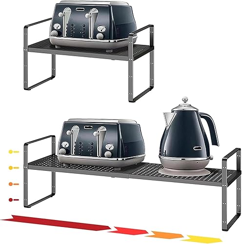 Miniatura 10 de Organizador de estante expandible de 16.5 a 27.1 pulgadas, 1 paquete de organizadores de estantes apilables de 8.1 pulgadas de ancho, almacenamiento