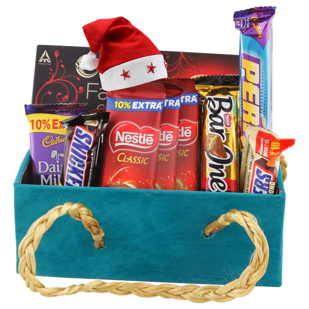 SFU E Com Attractive Chocolate Basket With Choco Fills | Chirstmas Chocolate Gift Hamper | Christmas Cap With Chocolates | Christmas Chocolate Gift Combo | 275