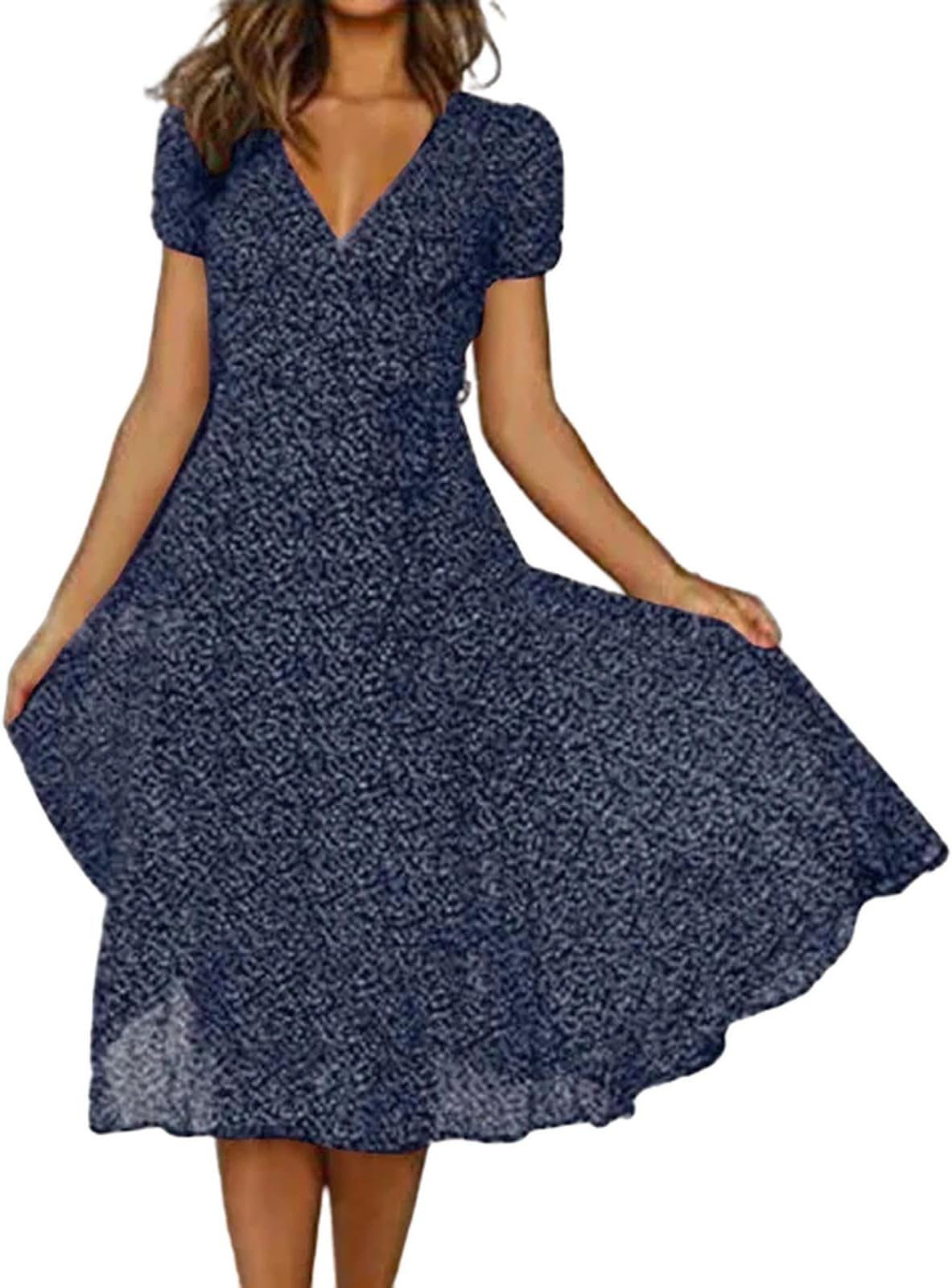 ZuoXunVestido Maxi Vestido De Pola De Lunares De Verano Vestido De Playa De Cuello En V Casual para Mujeres-Armada-Sg