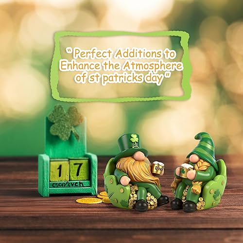 Miniatura 6 de Decoraciones de gnomos del día de San Patricio, 2 figuras de resina, regalos coleccionables para interiores, para él, bonita decoración navideña
