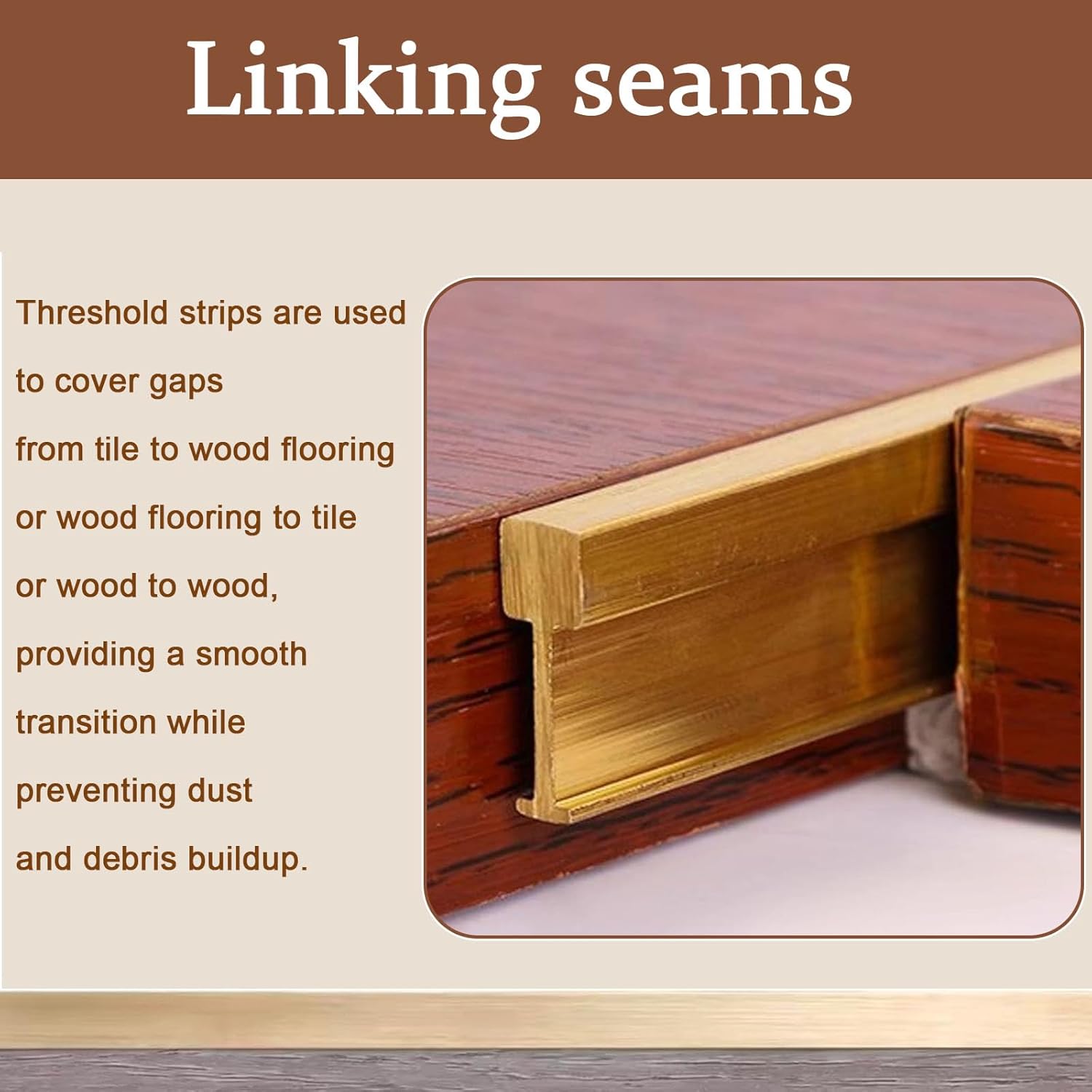 Brass Solid Threshold Transition Strip T Molding, Gap Smooth Joining Edging Strip for Tile to Wood, Cuttables Divider Bar (width5mm*height15mm)