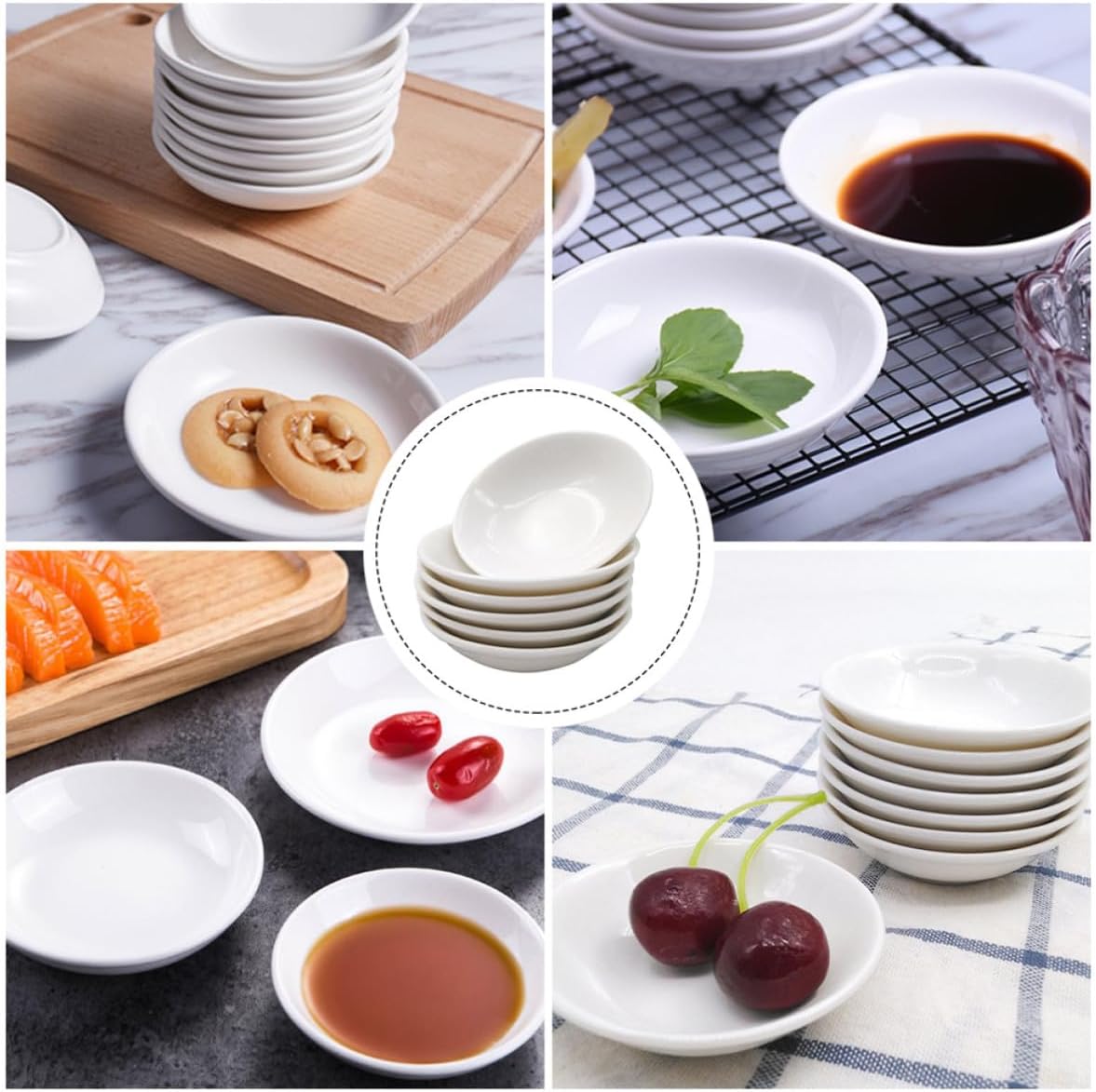 ARTIBETTER 6pcs White Ceramic Sauce Plates Small Condiment Dipping Plates Sturdy and Practical Snack Holders for Outdoor Camping and Picnic Use