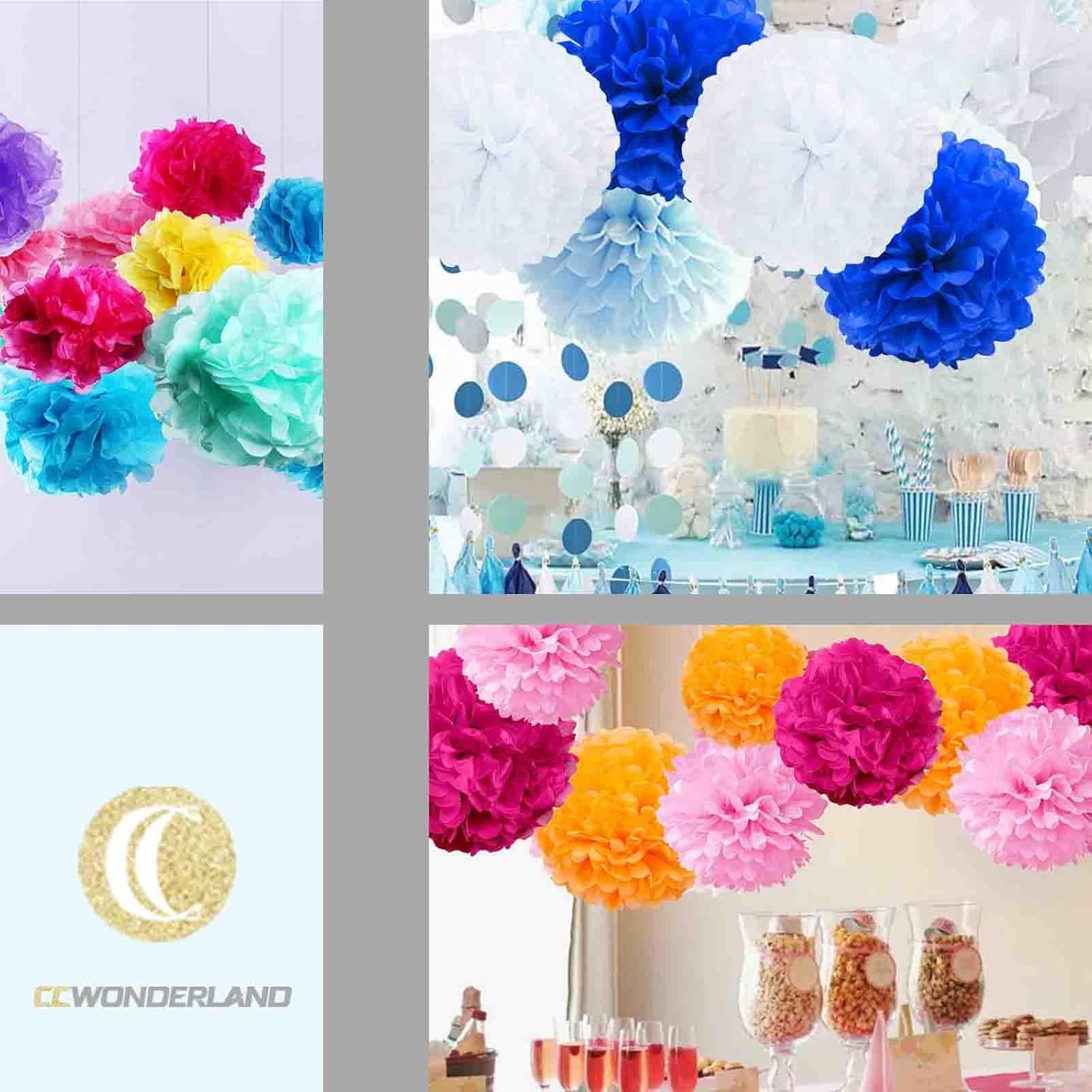 Pink and Blue Paper Pom Poms,Party Tissue Paper Flowers Balls for Baby Shower,Boy or Girl Gender Reveal,Size of 10inch, 12inch, Pack of 12