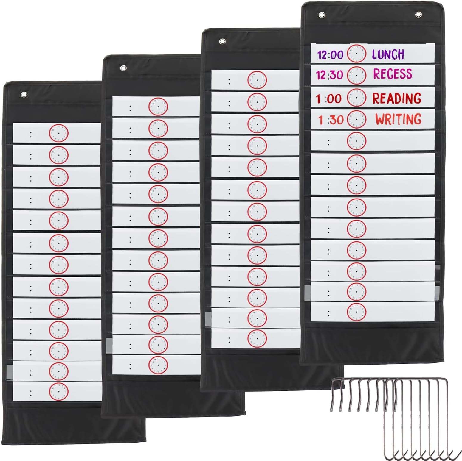 HOIGON 4 Pcs Black Pocket Chart with 72 Dry Erase Cards, 35